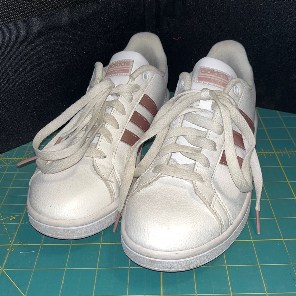 Adidas White Sneakers with Rose Gold Trim